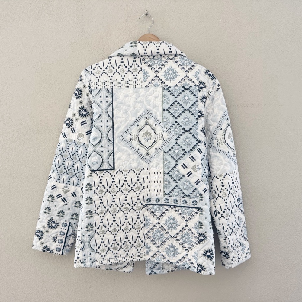 Ida Mae Home Quilted Jacket Large White Blue Patchwork Floral Cottagecore Boho - Picture 5 of 12